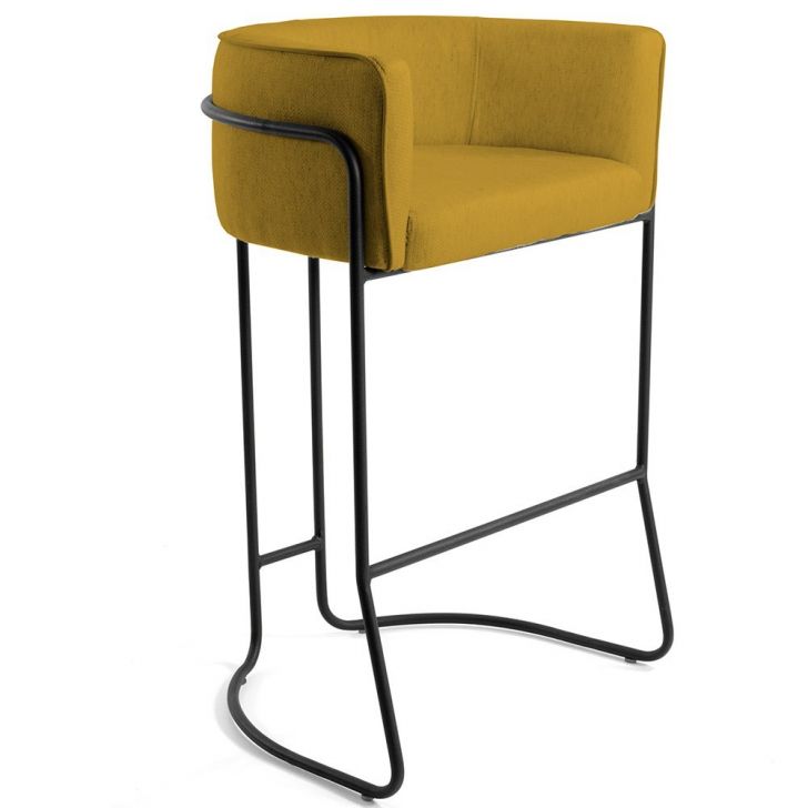 Banqueta Decorativa Fixa Base de Aço Preto Betina D02 Veludo Mostarda C-279 - Lyam Decor