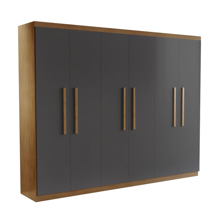 Guarda-roupa Casal Malibu 100% Mdf 6 Portas 2 Gavetas Imbuia E Grafite