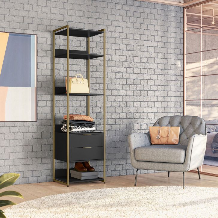 Guarda-roupa Closet Industrial Mital 2 Gavetas Preto E Dourado 54 Cm