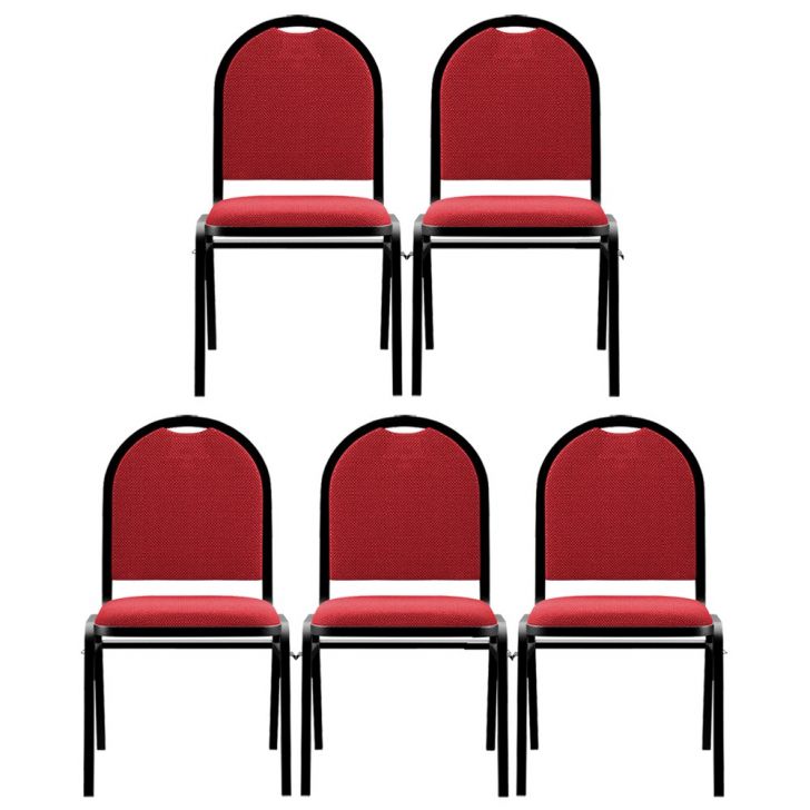 Kit 5 Cadeiras Hoteleiras Auditório Empilhável Linho M23 Vermelho - Mpozenato