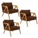 Kit 03 Poltronas Decorativa Sala Estar Pietra Com Estrutura Madeira L02 Couríssimo Marrom-Lyam Decor