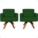 Kit 2 Poltronas Decorativas Hope Base Giratória Suede Verde Pé Castanho