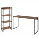 Kit Escritório Estante Areta 4 Prateleiras com Mesa Industrial Aspen 135cm C01 Nogal - Lyam Decor