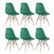 Kit 6 cadeiras Charles Eames Eiffel DSW com pés de madeira clara Verde escuro