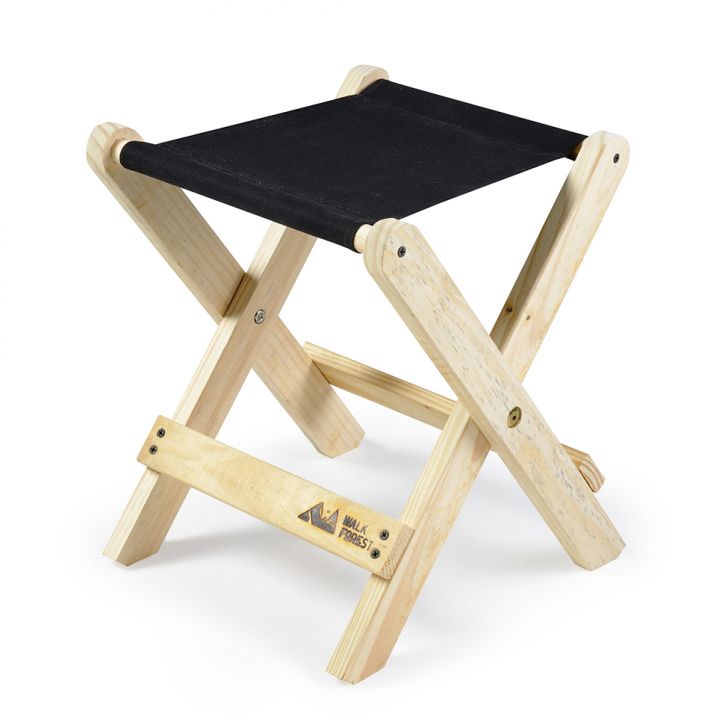 Banco | Banqueta Dobrável Camping Madeira e Preto