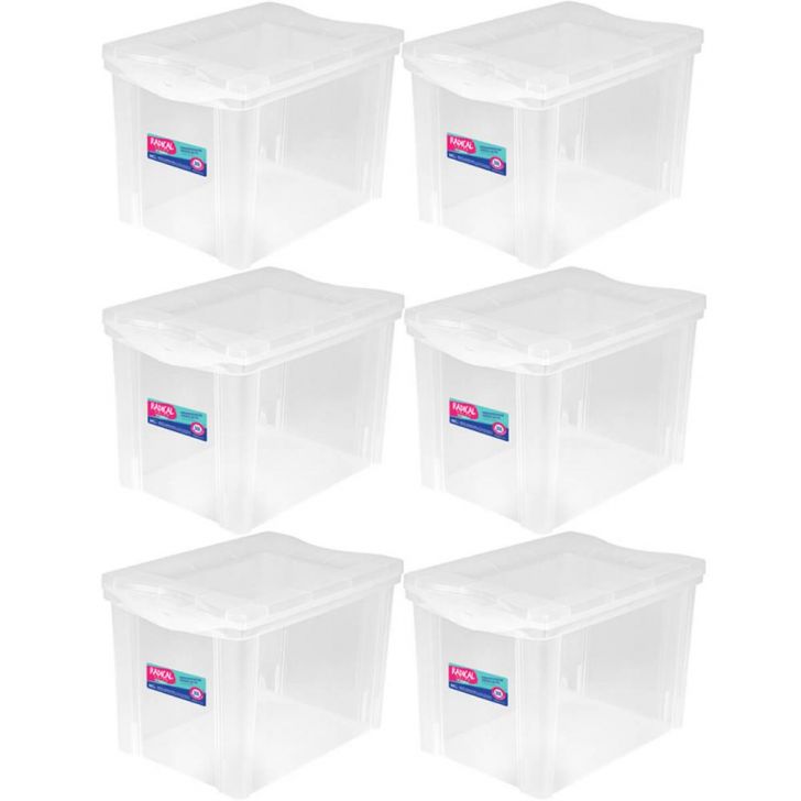 6 Caixas Organizadoras Plásticas Média Alta 30L Ordene Transparentes Radical Color
