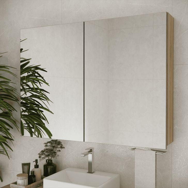 Armário de Banheiro com Espelho Nature 2 Portas Carvalho 110 cm