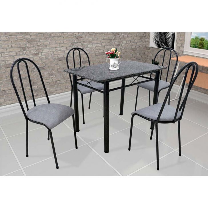 Conjunto De Mesa Com 4 Cadeiras Genebra Preto E Vegetale