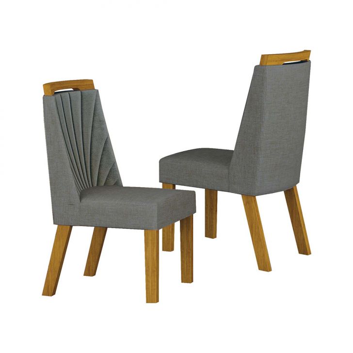 Conjunto Com 2 Cadeiras Liz Linho Cinza E Freijó