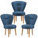 Conjunto 3 Poltronas Estofadas para Sala de Jantar Cozinha Recepção Pés de Madeira Tecido Veludo