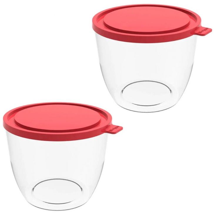 2 Potes com Tampa 1,9L Redondo Crippa Transparente e Vermelho Bacia Alimentos Frutas