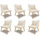 Kit 6 Cadeiras Decorativas Sala de Jantar Pés Palito de Madeira Firenze PU Bege/Natural G19 - Gran Belo