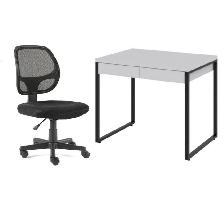 Conjunto de Mesa Kuadra 2 GV Branca com Cadeira de Escritório Secretária Giratória Oxford Preta