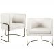 Kit 02 Poltronas Decorativas Fixa Base de Aço Bronze Betina D02 Linho Creme A-48 - Lyam Decor