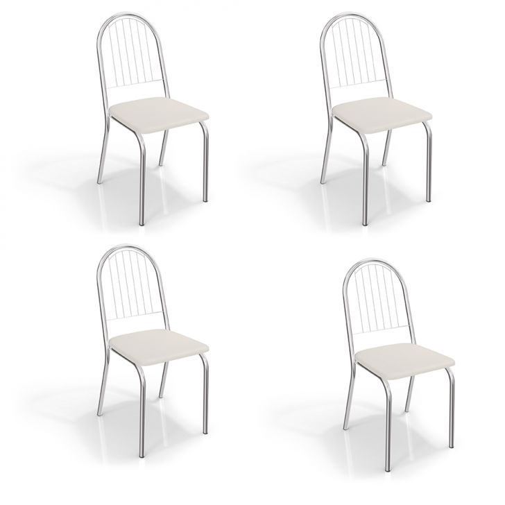 Conjunto com 4 Cadeiras de Cozinha Noruega Cromado e Branco