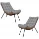 Kit 2 Poltronas Decorativas Sala de Estar Abel Base de Madeira Preto Linho Cinza G41 - Gran Belo