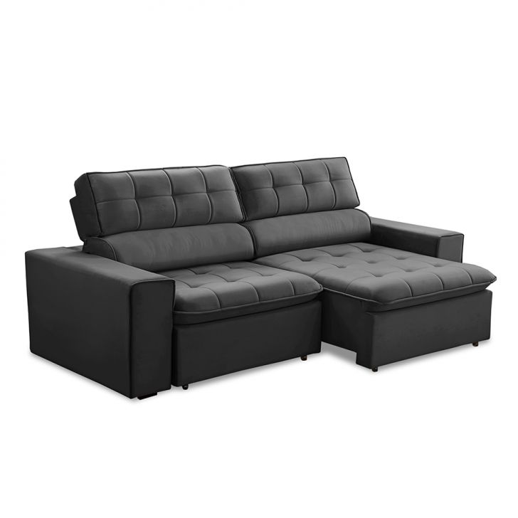 Sofá 3 Lugares Retrátil E Reclinável Atenas Veludo Chumbo