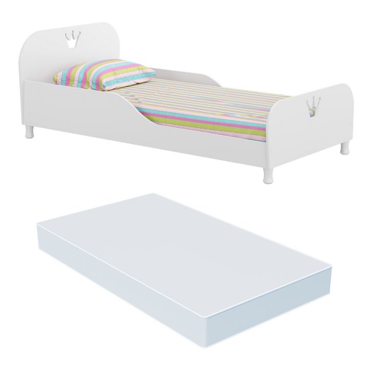 Cama Solteiro com Colchão Incluso 88 x 188 cm 100% MDF Realeza Multimóveis FG2320 Branco