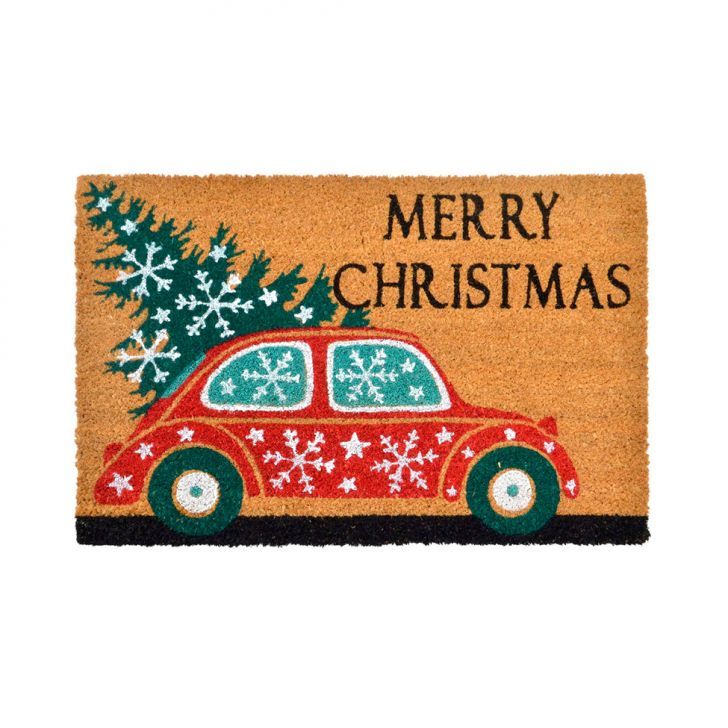 Capacho Natalino Espressione Merry Christmas Marrom e Vermelho