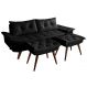 Sofa Bariloche 3 Lugares + 2 banquetas Retro Courino Preto Couro Sintetico Essencial Estofados