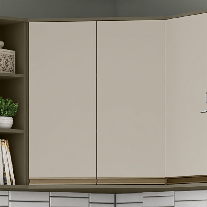 Armário Aéreo de Canto Évelin 2 Portas Duna e Cristal 83 cm