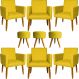 Kit 6 Poltronas Decorativas Para Sala, Recepção Nina + 3 Puff Redondo Suede Amarelo Pé Castanho - Clique E Decore