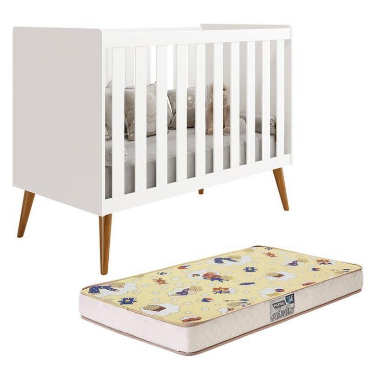 Berço Americano Isis Branco com Colchão Supreme - Reller Móveis