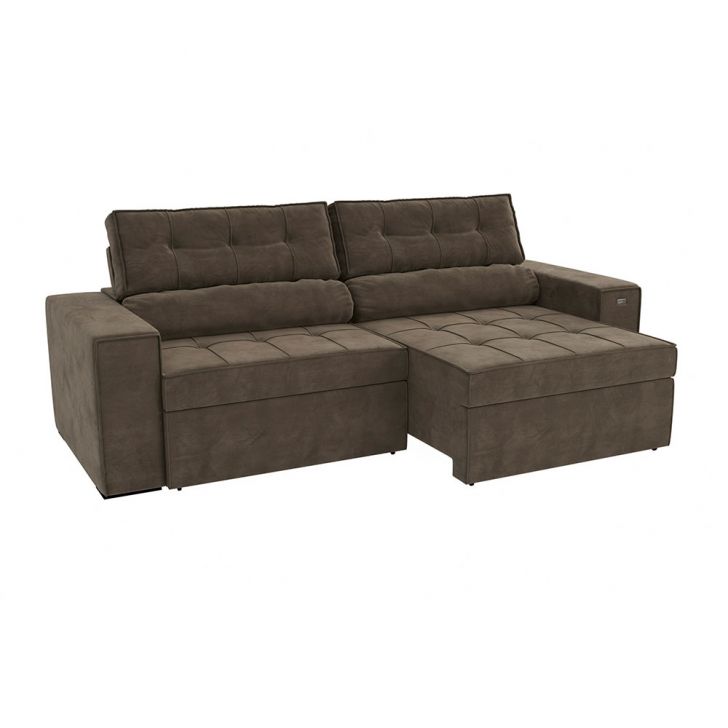 Image of Sofá 4 Lugares Retrátil E Reclinável Lanus Veludo Marrom 250 Cm PLA-KA161UP71OPCMOB