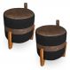 Kit 02 Puffs Le Mans Veludo Preto e Corano Nozes Base de Madeira - Pallazio