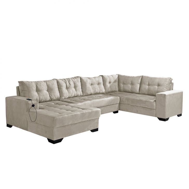 Image of Sofá De Canto 6 Lugares Dijon Com Chaise Esquerdo E Entrada Usb Suede Areia PLA-IM730UP71EOEMOB