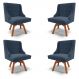 Kit 4 Cadeiras Decorativas Sala de Jantar Base Giratória de Madeira Firenze Suede Azul Marinho/Natural G19 - Gran Belo