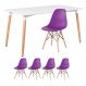 Mesa de jantar retangular Eames 80 x 140 cm branco + 4 cadeiras Eiffel DSW Roxo
