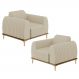 Kit 02 Poltronas Decorativas Base De Madeira Com Pés D'Ouro Molino D02 Corano Bege C-26 - Lyam Decor
