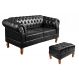 Kit Sofá 2 Lugares Com Puff Chesterfield Capitonê Sala, Recepção - Couríssimo Preto