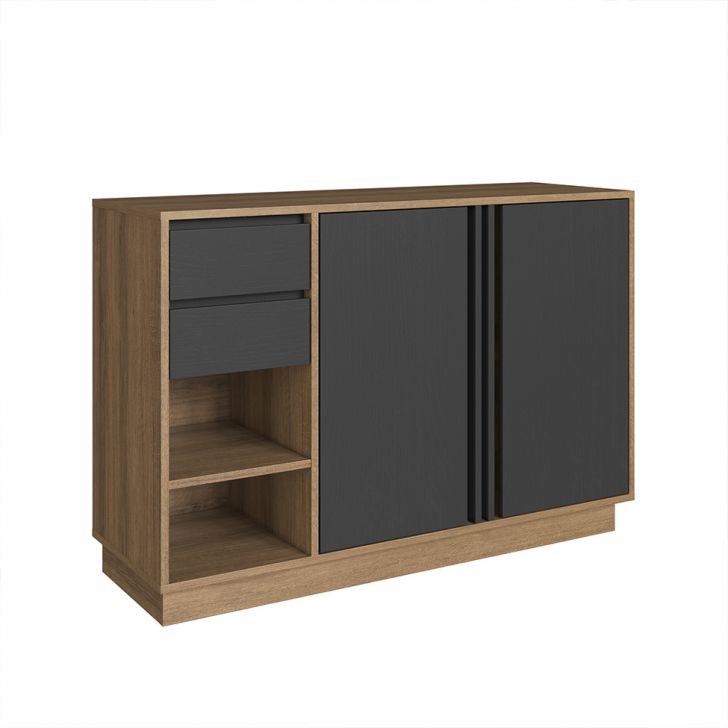 Armário de Escritório Office 2 Portas 2 Gavetas Mel e Grafite