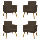 Kit 4 Poltronas Decorativas Reforçadas Para Sala Nina Com Base Suede Marrom Pé Castanho - Clique E Decore
