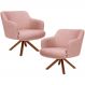 Kit 02 Poltronas Decorativa Base Giratória de Madeira Jade D02 Linho Rosa C-105 - Lyam Decor