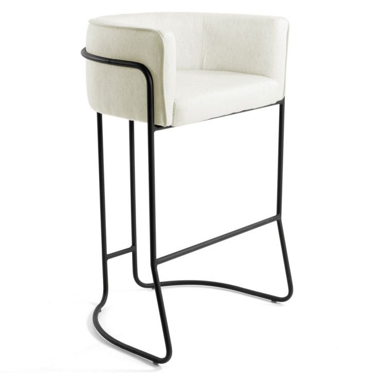 Banqueta Decorativa Base Aço Preto Betina B-309 Veludo Bege - Domi