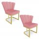 Kit 02 Poltronas Flor Veludo Rosê Base Metálica Industrial Dourado - Pallazio