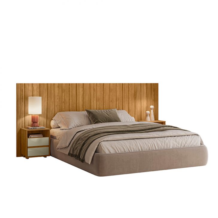 Cabeceira Casal Extensível com 2 Mesas de Apoio Frida 4 Gavetas Cumaru e Opala