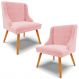 Kit 2 Cadeiras Decorativas Sala de Jantar Pés Palito de Madeira Firenze Suede Rosa Bebê/Natural G19 - Gran Belo