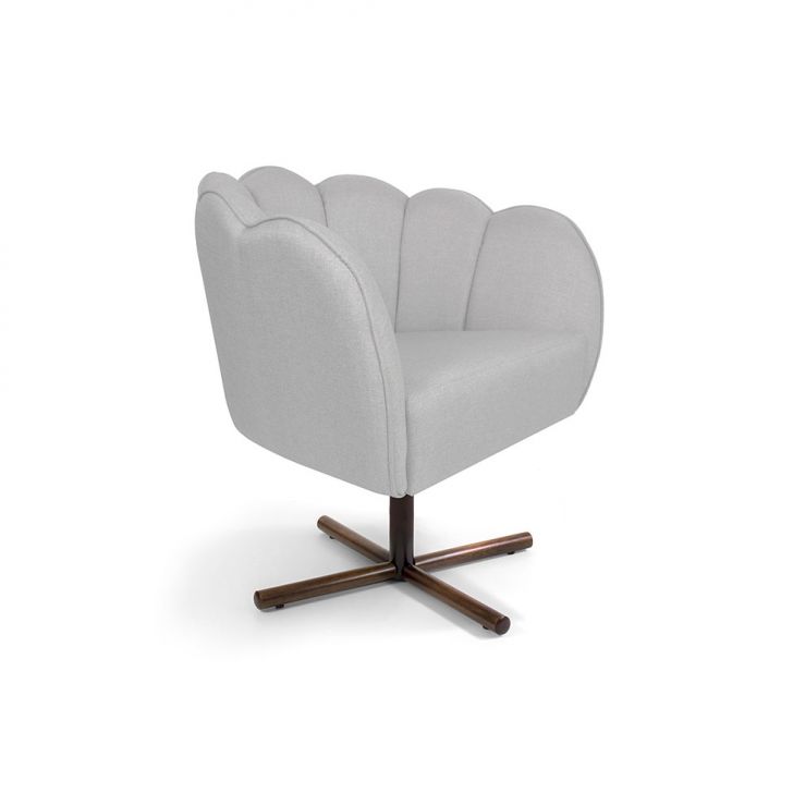 Poltrona Ariel Giratória Linho Creme E Castanho