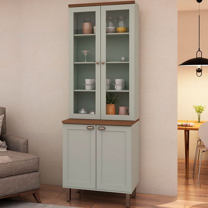 Cristaleira Iluminata com Vidro 4 Portas Verde Mint