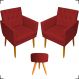 Kit 2 Poltronas Decorativas Nina Com Base E Capitonê + Puff Redondo Suede Bordô Pé Castanho - Clique E Decore