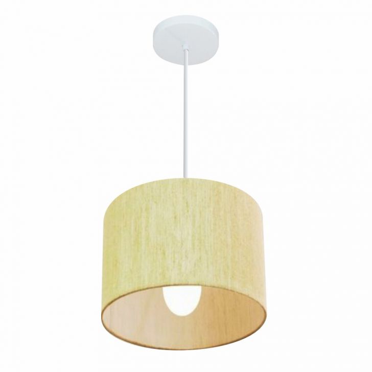 Pendente Cilíndrico Md-4054 Cúpula em Tecido 30x21cm Linho Bege - Bivolt