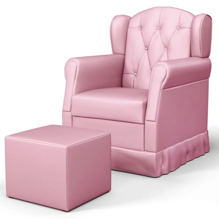 Poltrona de Amamentação e Descanso Fixa com Puff Lucy P04 Sintético Rosa - Mpozenato