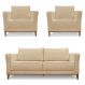 Kit 2 Poltronas e Sofá Living 2 Lugares 1,70m Vega Linho Dourado Pés Castanho - Pallazio