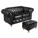 Sofá 2 Lugares Chesterfield Capitonê Com Puff Decorativo Luís Xv Apoio De Pés - Couríssimo Preto
