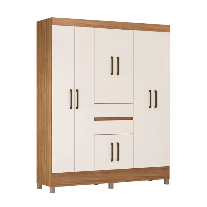 Guarda-roupa Casal Munique 8 Portas 2 Gavetas Amêndola E Off White
