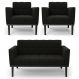 Sofá Namoradeira e 2 Poltronas Base Madeira Preto Ana Suede Preto - Ibiza